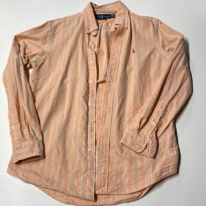 Ralph Lauren Dress Shirt - Salmon with White/Blue/Light Green Stripes - (Medium)